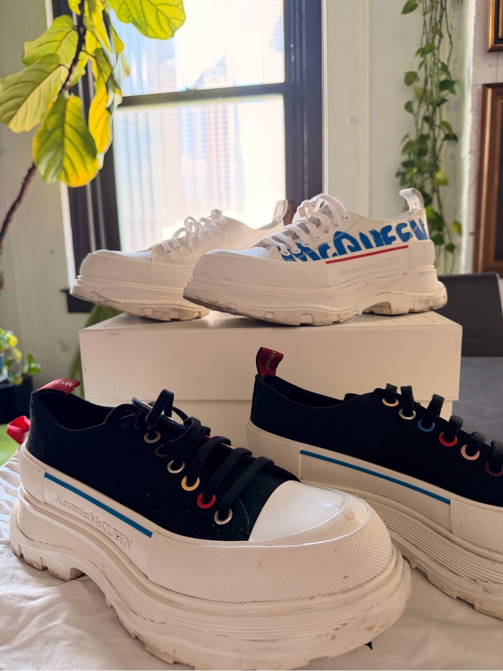 Alexander McQueen Chunky Lace-Up Sneakers in Black & White